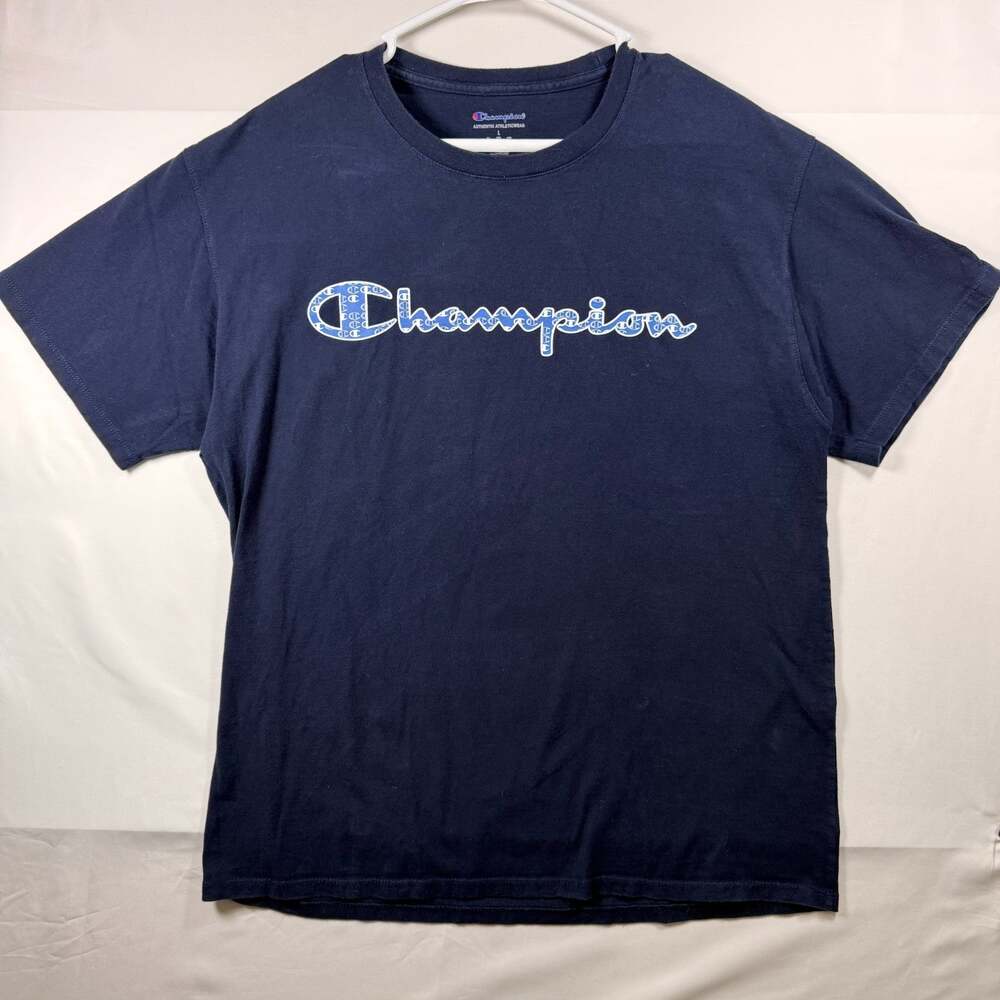 Champion Authentic Athleticwear Logo Graphic T Shirt Navy Blue Mens Size Large